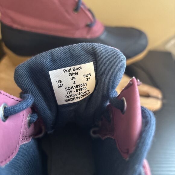 Sperry Port Boot Girls Purple Duck Rain Boot Rubber Flat Socks Size 5M Preowned - Picture 11 of 16